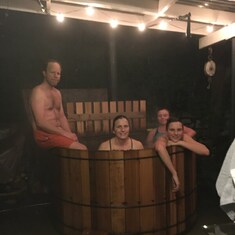 Matt found a woodfired hot tub on Craigslist, and rebuilt it for Katy's 50th!