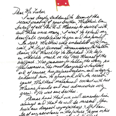 Letter of condolence from Stacy Clardy, Lieutenant General, U.S.M.C.