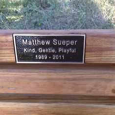 The plaque on Matthew's bench at the top of Flagstaff.