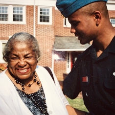 Grandma visiting Victor Rogers in high school at Valley Forge Military Academy 