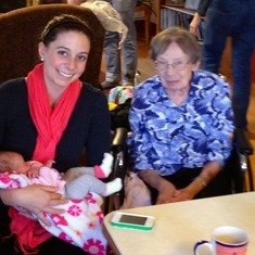 Grandma and Maggie with her great-granddaughter Emily.