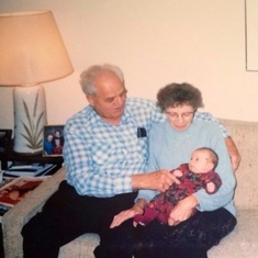 Grandma Moe and Grandma Bill with Granddaughter Maggie during her first trip to Portland.