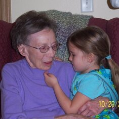 Grandma and Alyna visiting. She always loved the grandbabies or should I say GREAT GREAT grandbabies sitting on her lap. :)