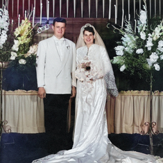 The wedding picture of Maureen and Husband Milton converted from black and white to color.