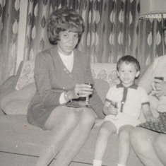 Mum, young Andrew and Untie Tatty, in the front room at Barretts Grove.