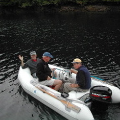 Broughton Islands, 2005.  Phil, Shack and Dusty.  Off to shore!  Or something interesting.