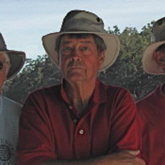 Broughton Islands, 2005.  Phil, Dusty and Shack.  Per Kae, a great advertisement for Tilly hats!