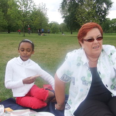 Grandma and Nene having a picnic at Hyde Park