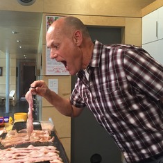 June 19, 2016 Father's Day brunch for Mike Price. Dane coooking the bacon?