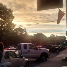 Admiring the sunset outside the Center Cafe summer 2015