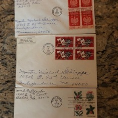 "First Day Issue" stamps that Aunt Margaret used to send to us.  Here are Mike's.