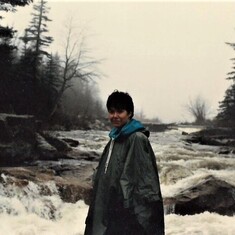 me standing too close for Mike's comfort to the edge of rapids on the Penobscot river in Maine