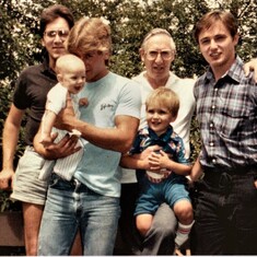 Mike with his brothers Dennis & David and their dad with Jeremy and Ray sometime in the 80s