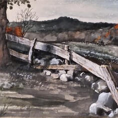 another high school era watercolor that looks much like the fence line on our WV property