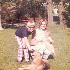 Michael,  Baby sister Gins, Mom and Major on Swiggert Lexington KY 1973