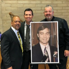 Coaches Lou, Tony, and Bannie at Coach's Memorial at Assumption