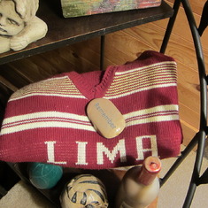 Michael's sweater from Lima with "Remember stone".