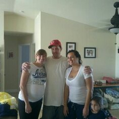 Michael and his older sister, Michele (left) with our cousin, Kelsey (right) at Michele's house (2010)