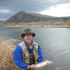 April 2012 015 Mike with a beautiful rainbow trout fishing with Kevin