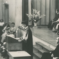 Dad speaking to his High School graduating class (Newport High School, 1958)
