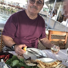 Mike enjoying a fish dinner by the sea in Turkey