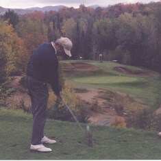 Teeing off on a par 3 at Craig Wood in Lake Placid