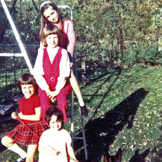 4 daughters and Teddy the dog, 1972