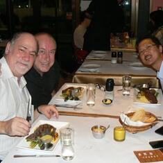 Michael, Dylan and I at dinner at Lardo's Steak House down the hill from their Hong Kong apartment on the first of my four trips in 2013.