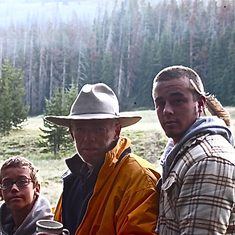With grandsons Austen and Brendan in a 75-mile horseback ride in Tetons Wilderness, 2010