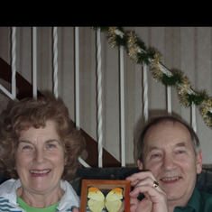 Mum & Dad receiving butterfly gift in Erie, PA, USA Trip