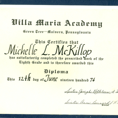 Michelle Diploma Villa Maria Academy 1974