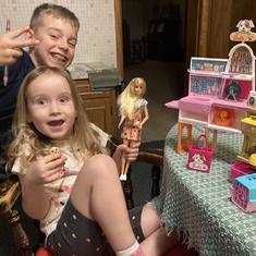 Stella is four today and is excited about her first Barbie doll!