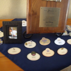 Sorry for the blurred picture, these are Mike's name tags from Disneyland and his 10 yr plaque.