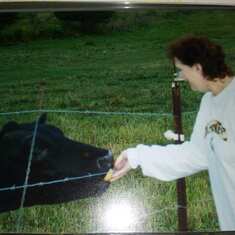 Posted for Marlene Galbraith:  Miranda loved to feed the cows apples at Sandra’s house in Tennessee