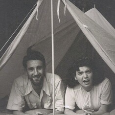 Len and Miriam tenting in Europe