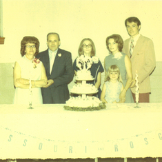 mom and daddy's 25 wedding anniversary celebration at Muhlenberg Lutheran church--mom, daddy, sharon, Golda and Gary and the little girl was Sonya