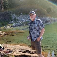 Andrew surrounded by a golden halo as he cherishes Monica on the top of an alpine lake!
We knew and loved Monica for thirty years and were always amazed with the amount of love she gave..