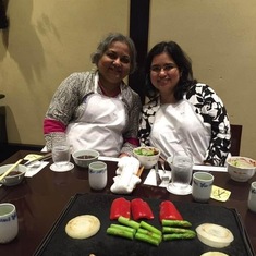 Foodies in Japan, with daughter Pallavi