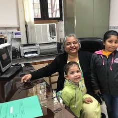 Grandchildren tour of LHMC office on her last day of work before retirement in 2018