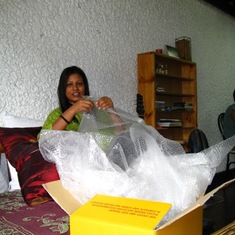 Helping us pack (or playing with bubble wrap) at Doreen & Adam's, Los Banos, Philippines, Dec 2008