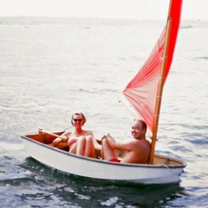 1968 - first summer with our sailboat, "Jackstraw" - sailing in the dingy in Long Island sound probably.