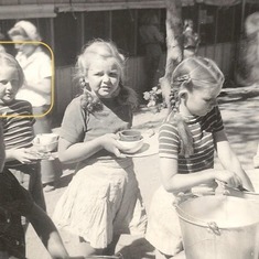 Mom (with neighbor's daughter and Marge) at Camp of the Owls in southern California