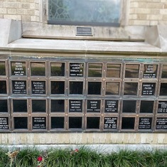 Niche (bottom center) in the columbarium at St. Mark's Cathedral in Shreveport, LA