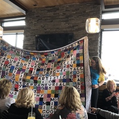 Nancy made a beautiful quilt for Michelle and Steve for their bridal shower gift 