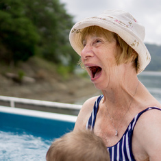 Mom having fun in the Houseboat hot tub