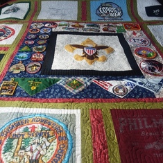 Quilt by Nancy for grand nephew Erik commemorating his time in Scouting