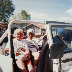 Nan and Pap in the back of Chad's jeep in 94'