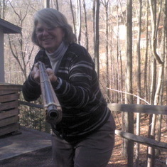 Mom goofing around as a mountain mama..."You all git on out of here now, ye hear!!"