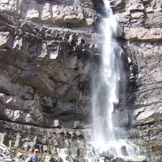 Nap getting ready to hike up behind those falls Ouray CO 2011