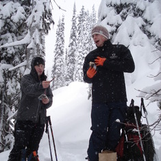 Skiing in 2010 with brother, Simon.